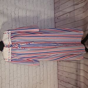 Vintage Housecoat, Robe, Mumu Size Large Colorful Striped Half Zip Half Sleeve